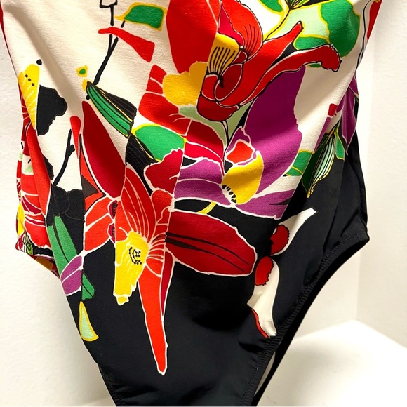 Gottex Vintage Swimsuit One Piece Floral Graphic Removable Strap Beach Sz 12 - Picture 5 of 5